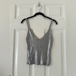 Silence + Noise Silver V Neck Tank